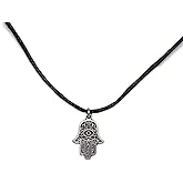 MYSTIC JEWELS - Hand of Fatima Pendant (Hamsa) Good Luck Evil Eye Women Men Gift, 45 cm, Alpaca, Synthetic cord, Not Applicable
