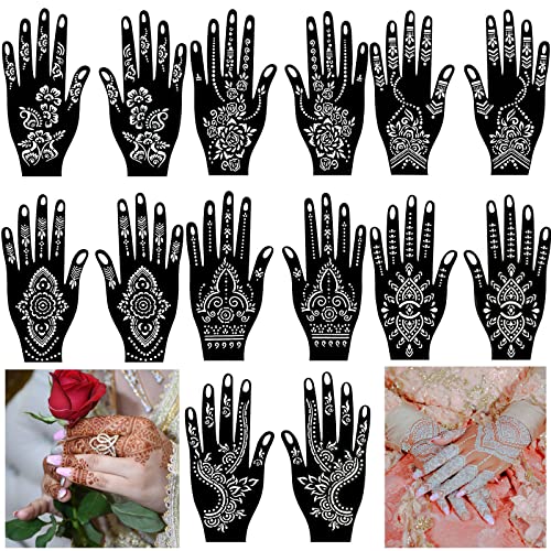 QSTOHENA 14 Sheets Henna Tattoo Stencils Kit for Hand Body Art, Indian