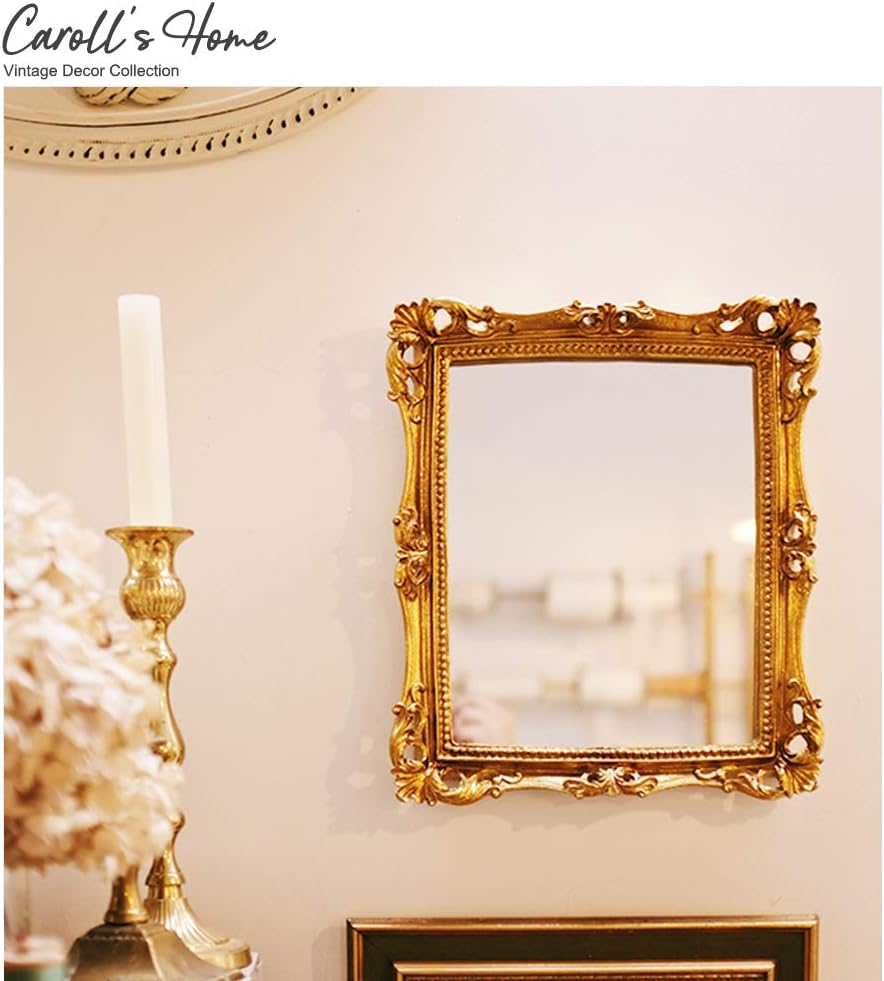 Caroll's Home Artistic Square Gold Wall Mirror, Elegant Decorative Vintage Baroque Wall-Mounted Mirror, Luxury Antique European Home Décor for Bedroom, Hallway, Living Room (Square Gold): Furniture & Decor