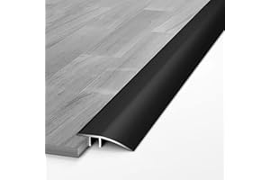 MIWOOYY Aluminum Floor Transition Threshold Strip 36 inch by 1 3/4 inch, Matte Black Doorway Edge Trim for Tile Laminate Vinyl Flooring, Kitchen Bedroom Bathroom Doors Reducer Gap Cover, 43mm Wide