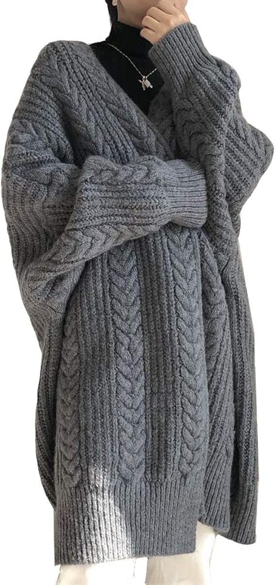 Amazon ロモハナガ ざっくり ニット ロング カーディガン セーター レディース ロングカーデ ケーブル編み 小さいサイズ 毛糸 前開き トップス 冷房対策 厚手 暖かい 長袖 日常服 無地 シンプル ゆったり 春 秋 アウター おしゃれ 大人 グレー フリーサイズ