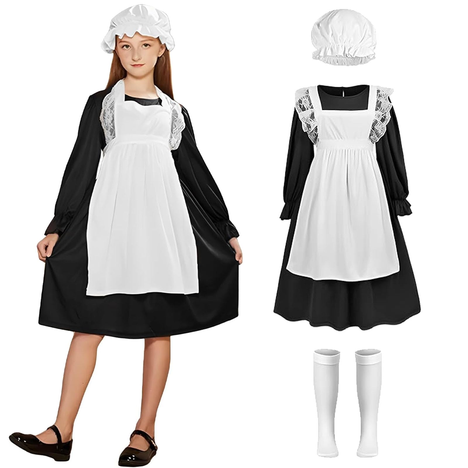 Maryparty Victorian Costume for Girls - Maid Fancy Dress for Halloween, Cosplay, World Book Day (Black, M)