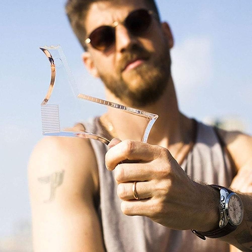 Beard Shaper Template Shaping Tool,Lucbuy Transparent Styling Comb Stencil for Goatee Mustache Sideburns Facial Hair Trimming Grooming Guide for Men Jaw Cheek Neck Line Symmetric Curve (A) - Image 5