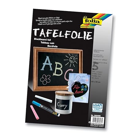 folia 390490 - Tafelfolie 135µ, 5 Blatt, 23x33 cm, schwarz, selbstklebend