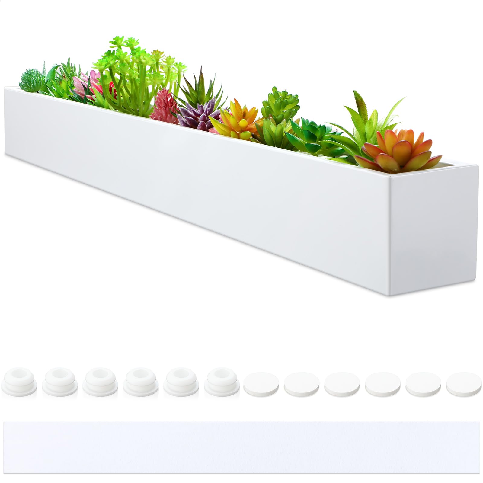 Photo 1 of FillTouch Long Rectangular Planter Box Window Sill Plant Box Metal Water Trough Indoor Large Modern Steel with Drainage Holes Herb Garden Home(32 x 3.5 x 3.5 Inch,White)
