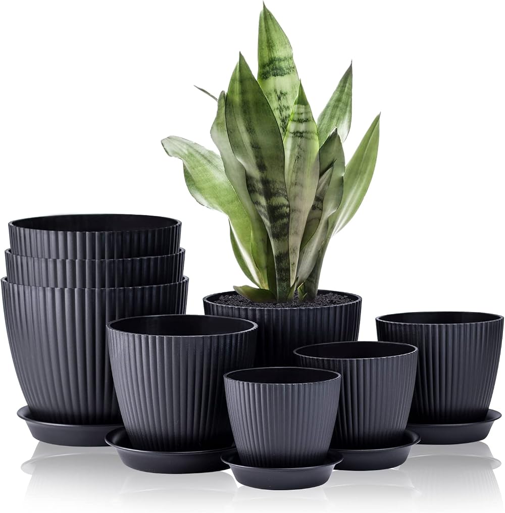 FORAGIFT 8 Pack Plant Pots Indoor 19/17.5/16.5/16/14/13/11.5/10cm Stripe Grooves