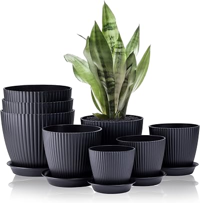 FORAGIFT 8 Pack Plant Pots Indoor 19/17.5/16.5/16/14/13/11.5/10cm Stripe Grooves