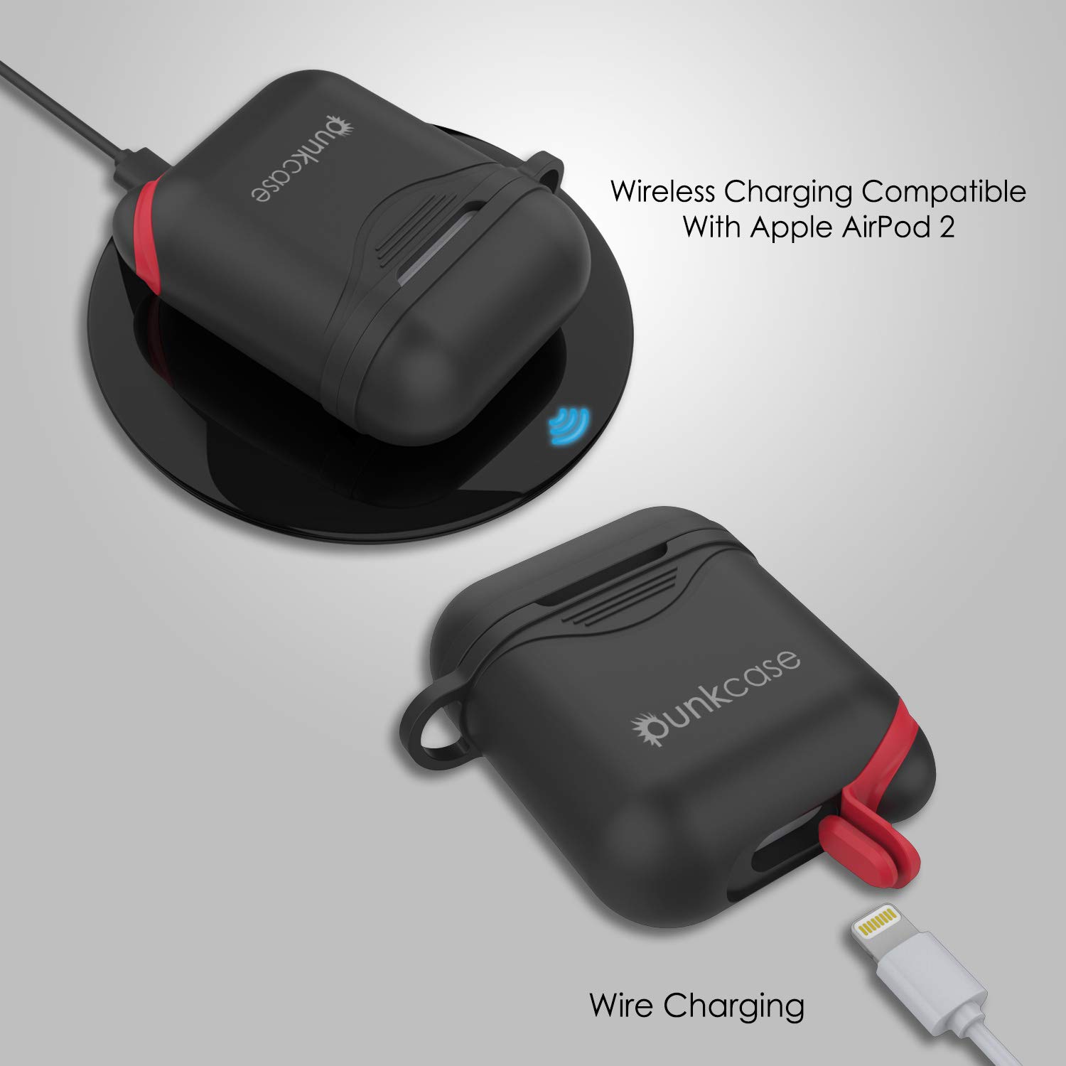 Punkcase Airpod Case with Keychain Carabiner | Protective Silicone Cover Compatible W/Apple Airpods [Shockproof] Protects Your Airpod Charging Case from Scratches & Your Airpods from Damage (Black)