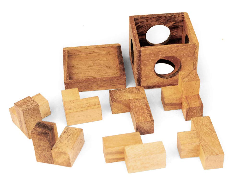 Logica Puzzles Art. Da Vinci's Bricks Mini - 100 Puzzles in 1-3D Brain Teaser in Fine Wood - Mixed Difficulties - Soma Cube - Leonardo da Vinci Collection