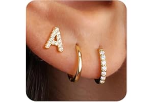 Ritach Christmas Gifts for Teens Girls Kids - 3 Pairs Gold/Silver/Rose Gold Huggie Hoop Earrings for Women Girls Hypoallergenic CZ Initial Stud Earrings Set Stocking Stuffers for Teens Girls Kids