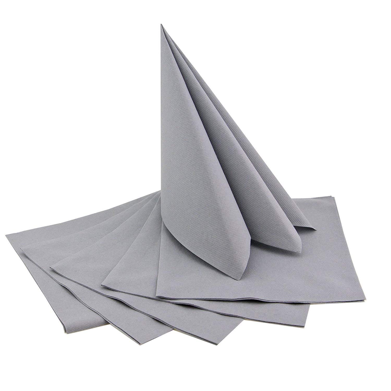 finemark Pack of 50 serviettes, grey, 40 x 40 cm, fabric-like folding, wedding, light grey, birthday, dinner.