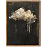 Dark Moody Cloud Wall Art, Vintage Cloud Rain Wall Decor Paintings Abstract Gothic Sky Landscape Academia 3D Texture Hand Painted Sandstone Artwork for Bedroom Living Room 12x16 inch Wood Framed