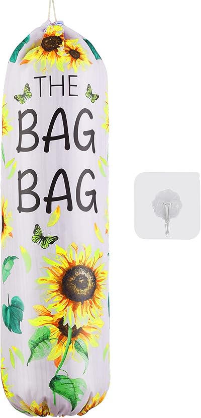 Thinp Sunflower Plastic Bag Holder - Wall Mount Organizer for Kitchen