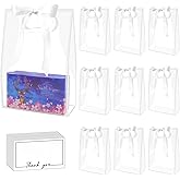 15Pack Clear Plastic Gift Bags with Handle,Reusable PP Gift Wrap Tote Bags with Ribbon for Wedding Bridal Birthday Party Baby Shower Goodies Graduation Shopping Business, 7x10x3.15 Inch (White)