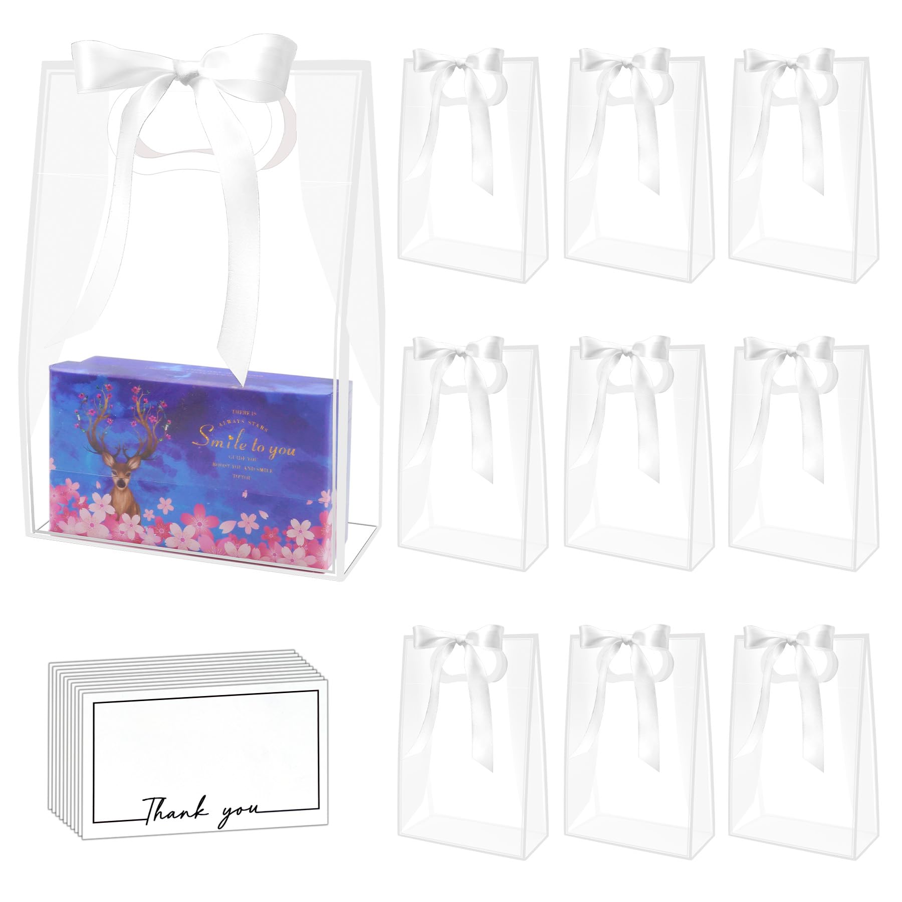 Photo 1 of 15Pack Clear Plastic Gift Bags with Handle,Reusable PP Gift Wrap Tote Bags with Ribbon for Wedding Bridal Birthday Party Baby Shower Goodies Graduation Shopping Business, 7x10x3.15 Inch (White)