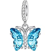 GOINEVA Light Blue Butterfly Dangle Charm 925 Sterling Silver Charm Fits Women's Charm Bracelet & Necklace Valentine's Day Mother's Day Jewelry Gifts for Women