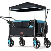EVER ADVANCED Wagon Stroller for 2 Kids, Compact One-Step Fold Stroller Wagon with Adjustable Push/Pull Handles, Folding Wagon for Travel, Park &amp; Beach, Includes Removable UV Canopy, Blue