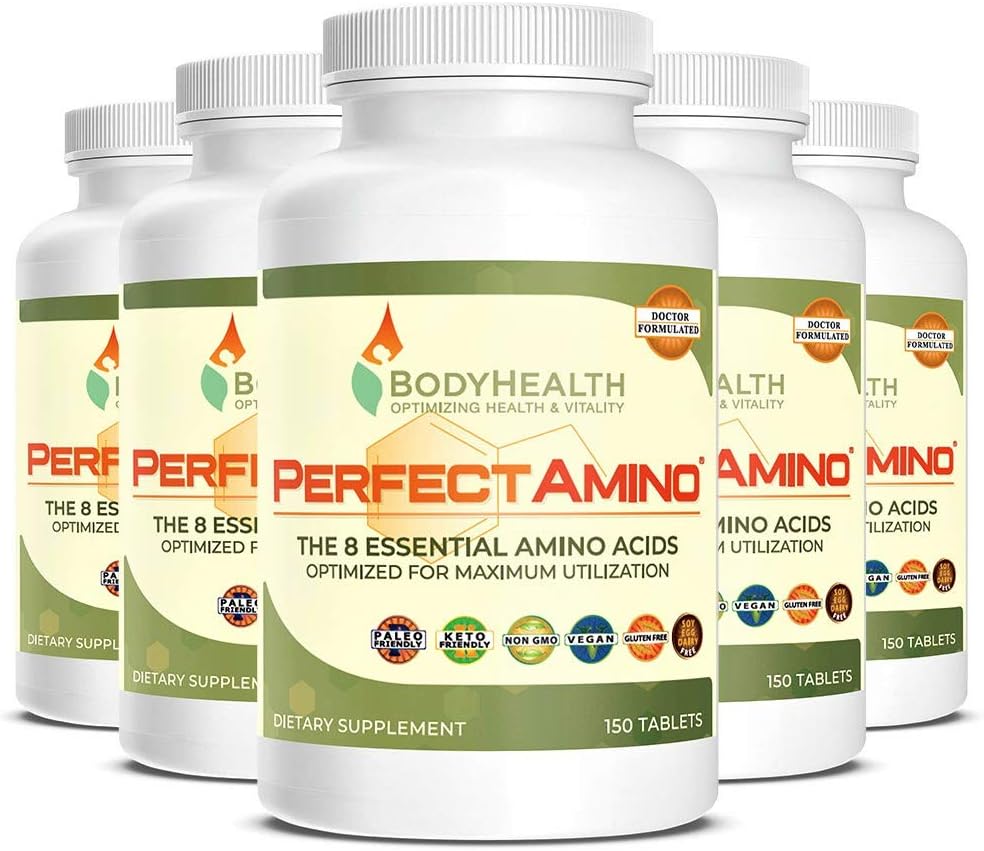 BodyHealth PerfectAmino Tablets (1PK), All 8 Essential Amino Acids with BCAAs + Lysine, Phenylalanine, Threonine, Methionine, Tryptophan, Supplement for Muscle Mass Production, Recovery & Strength: Health & Personal Care
