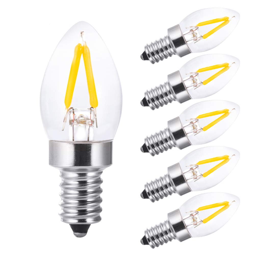 led Night Light Bulbs,Salt Lamp Bulbs,C7 1W Led Filament Bulbs,Refrigerator Indicator Bulb, Mini Light,Candle Bulbs,10W Incandescent Replacement Bulb,Torpedo Shape,E12 Warm White 2700k,Dimmable(6PCS)