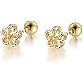 Gold Stud Earrings 925 Sterling Silver 18K Gold Plated Cubic Zirconia Screw Back Cute Hypoallergenic for Women Jewelry Valentine's Day Gift