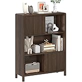 FATORRI Cube Bookshelf with 2 Doors, 4 Tier Wooden Bookcase, 5 Cube Storage Organizer for Home Office (Dark Walnut)