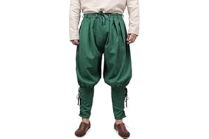 PROCOS Medieval Pants Pirate Retro Ankle Banded Wraps Men Linen Navigator Pants Bottoms with Pockets Costume