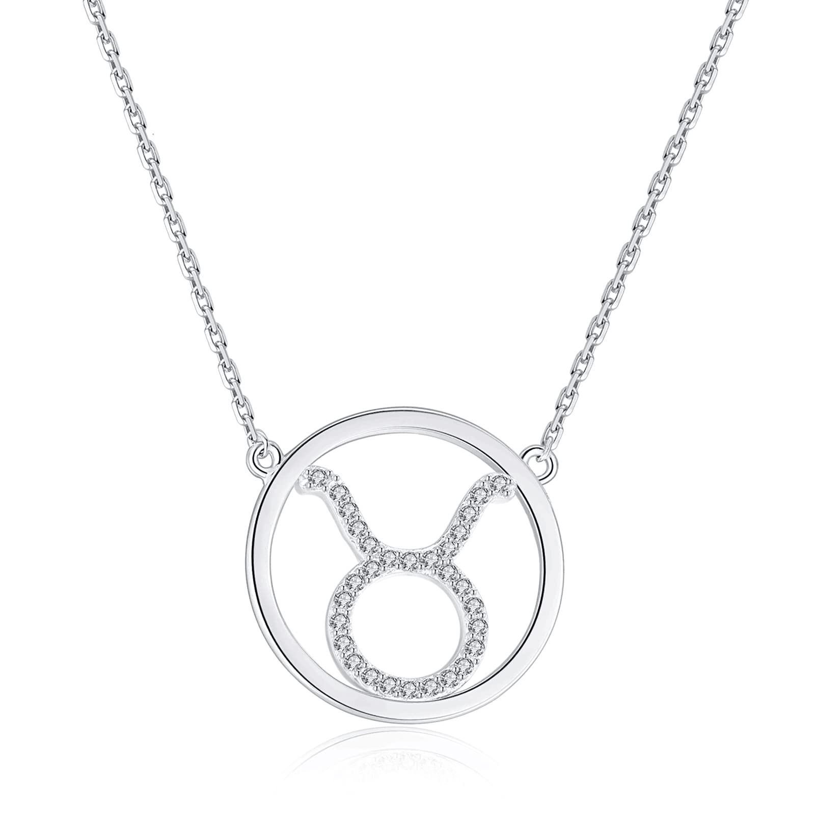 Qings Taurus Constellation Zodiac Necklace for Women Fashion Round Horoscope Astrology Pendant Necklaces with 5A Cubic Zirconia, Galaxy Jewelry Simple Birthday Best Gifts for Teen Girls