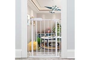 ALLAIBB 24 25 26 27 28 29 Inch Narrow Walk Through Baby Gate Auto Close Tension White Metal Child Pet Safety Gates with Press