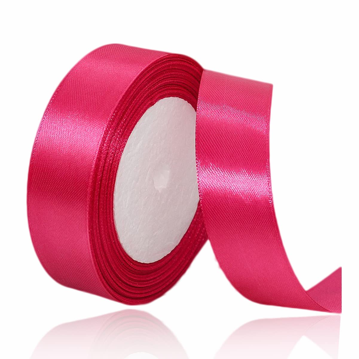 Hot Pink Ribbon 25mm, 23 Meters Satin Fabric Present Ribbon for Crafting, Gift Wrapping, Balloons, Floral Bouquet, Cake Decoration, Hair Bows, Sewing, Baby Shower and Wedding Party — image 1