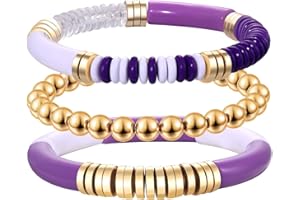 HZEYN 3Pack Game Day Bracelets Beaded College Football Acetate Stretch Bracelet Stackable Sports Fan Bracelet Game Day Accessories Jewelry Gifts