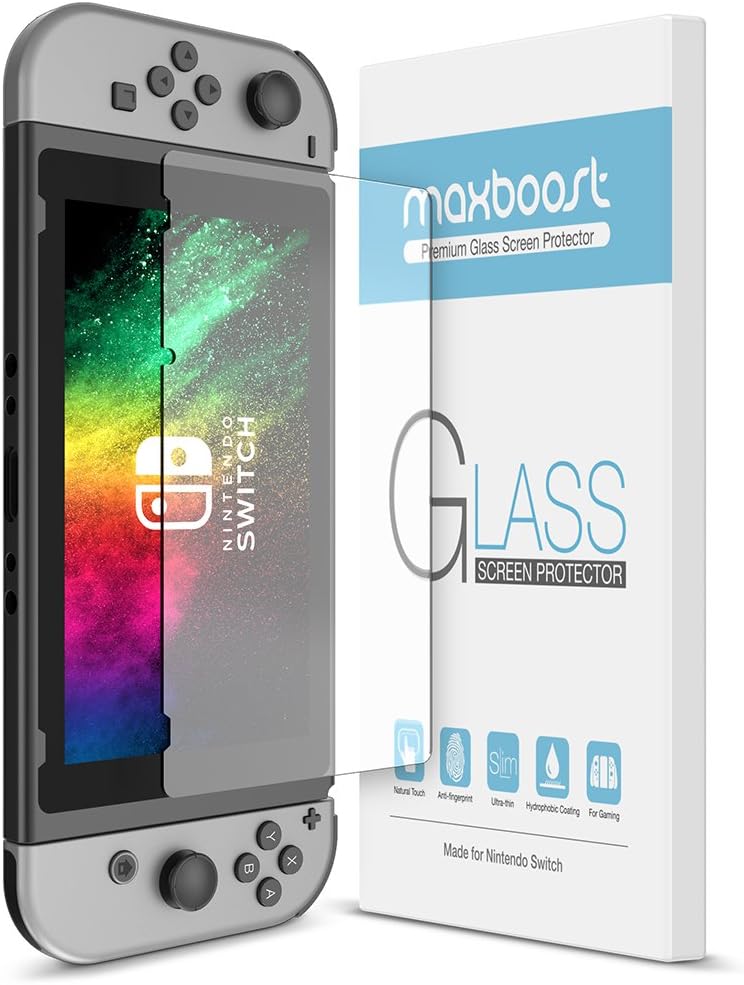 Maxboost Nintendo Switch Screen Protector Tempered Glass, [2 Pack] Works While Docking Nintendo Switch 2017 HD Ultra-Thin Enhanced Glass Screen Protector for Nintendo Switch Gaming Console