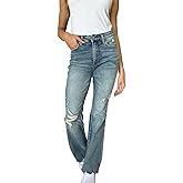 Judy-B Women's Casual Flare Jeans Retro Tummy Control Destroy Flare Denim Pants High-Waisted Distressed Medium