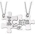 2PCS Friends Necklaces for 2 - Side by Side Or Miles Apart BFF Friendship Matching Puzzle Necklace Set Long Distance Friendship Gifts for Women Teen
