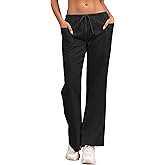 Famulily Womens Linen Pants Summer Wide Leg Casual Loose Drawstring Low Waist Palazzo Pants Lined Trousers with Patch Pockets