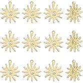 DICOSMETIC 12Pcs 18K Gold Plated Sun Charm Bulk Small Celestial Charms Stainless Steel Pendant Charms Vintage Sun Pendants for Bracelet Necklace DIY Making Supplies