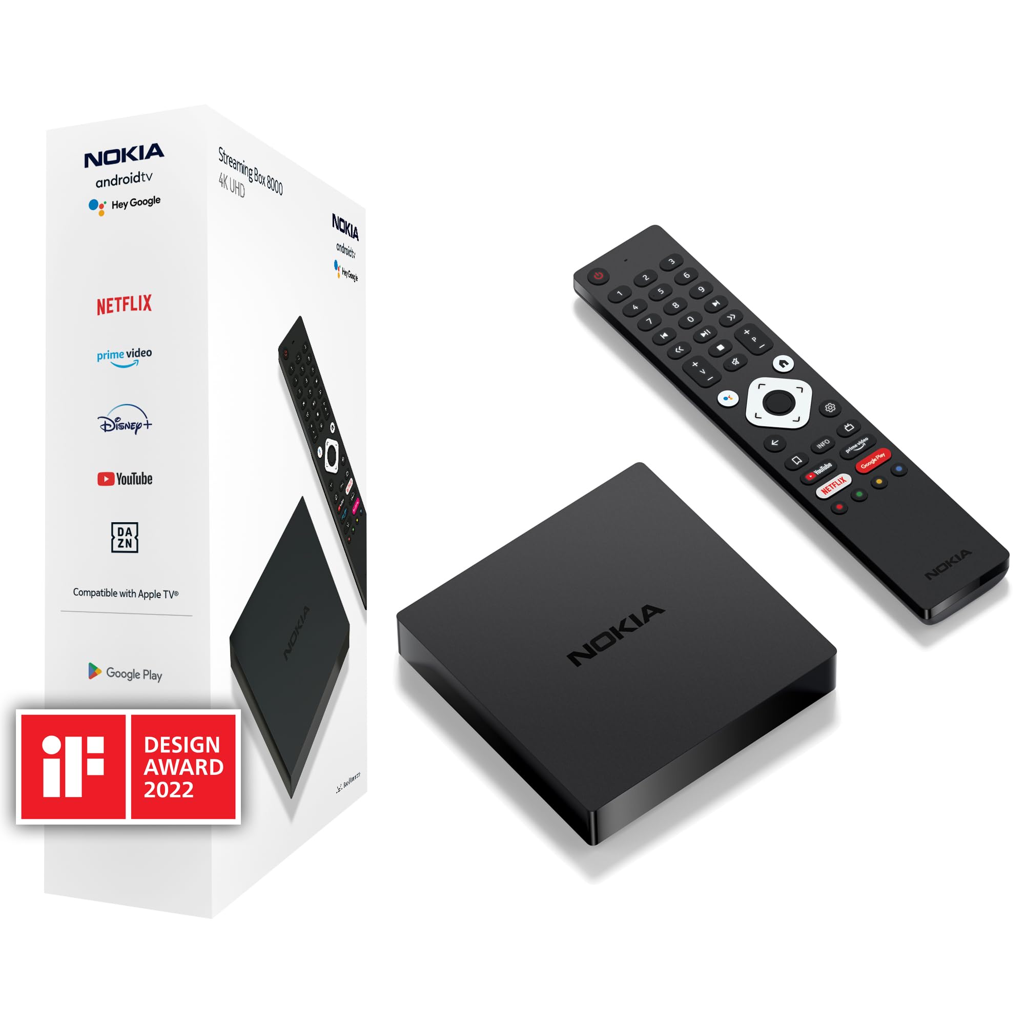 Nokia Android TV Streaming Box 8000, Smart TV Box with Android 10.0 and Built-in Chromecast,