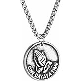 HZMAN Bible Verse Prayer Necklace Christian Jewelry Gold Stainless Steel Praying Hands Coin Medal Pendant