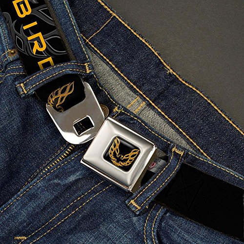 Buckle-Down Seatbelt Belt - Pontiac FIREBIRD/Logo Black/Grays/Golds - 1.5" Wide - 24-38 Inches in Length