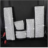 U&M Bling Bling Auto Seat Belt Cover & Handbrake Cover & Shift Gear Knob Cushion Luster Crystal Diamond Car Decor Accessories (4 pcs in 1 Set)