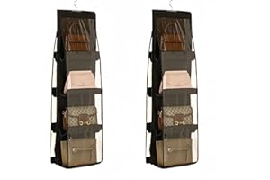 HAN SHENG 2 Pcs 8 Pockets Hanging Purse Handbag Organizer Clear Shelf Bag Collection Storage Holder Wardrobe Closet Space Saving Organizers (Black)