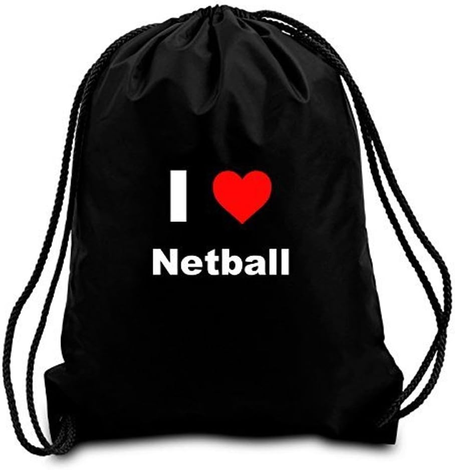 Black I Love Netball drawstring bag