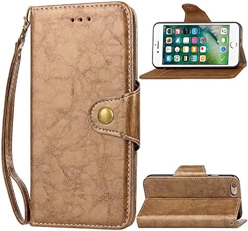 Iphone 6 plus 6s plus phone case, Retro business leather buckle card holder TPU lanyard simple models Stand Magnetic Purse Cash Pocket&amp;Wrist Strap for Iphone 6 plus 6s plus (gold)