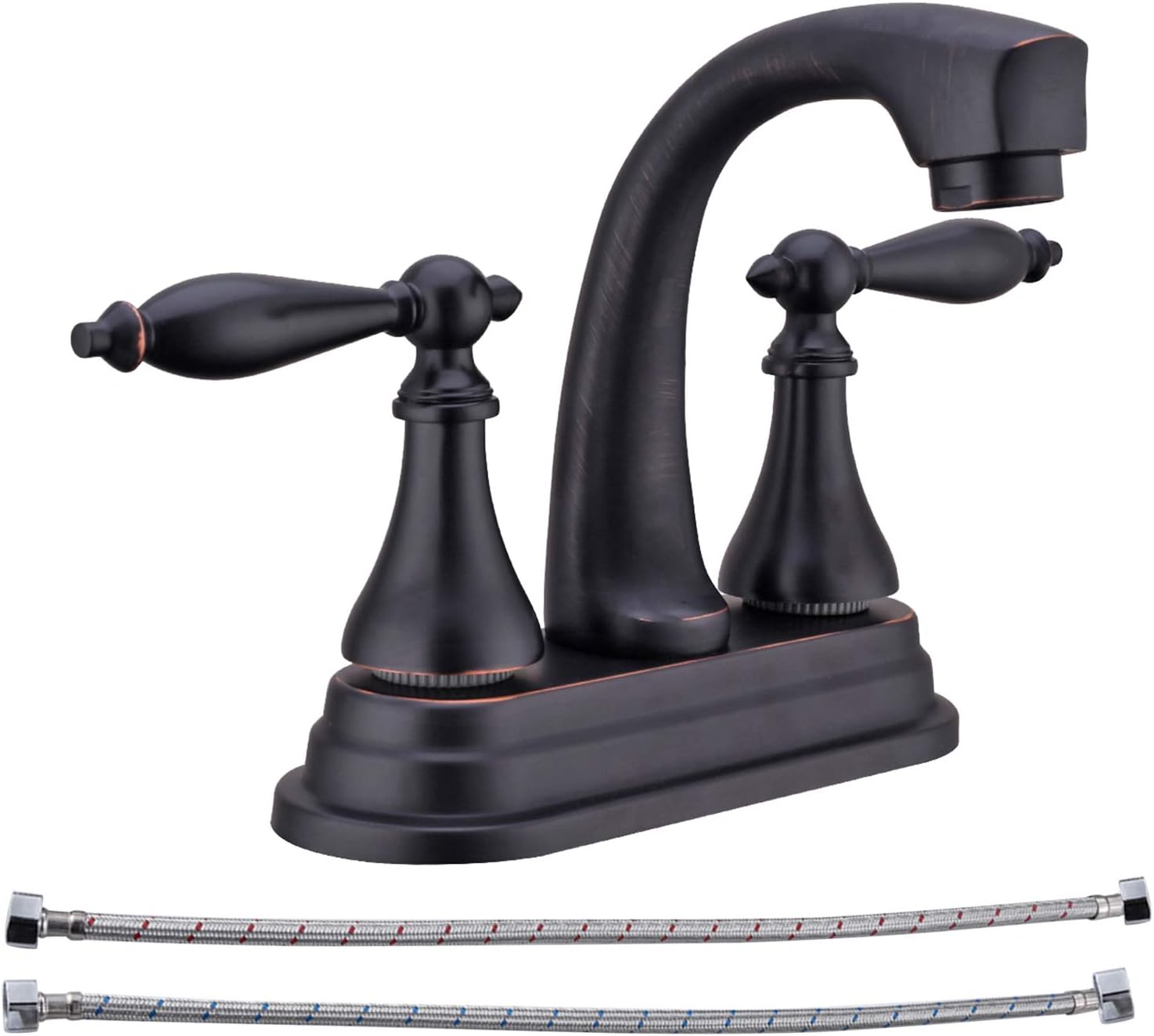 Bathroom Sink Faucet 4 Inch 2 Hole Center Oil Rubbed Bronze 2 Handle Lavatory Mixer Tap Deck Mount Centerset - - 