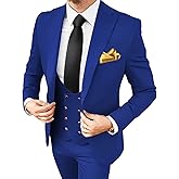 Bessmate 3 Pieces Men's Slim Fit Suit Double Breasted Wedding Suits for Men Blazer Prom Jackets Vests Pants Suits