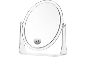 Vanity Mirror 6 x 1 x 7 Round Double Sided Makeup Mirror Clear 7X Magnifying with Stand 360° Swivel Desk Free Standing for Ba