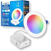 Xsky 6 Inch Smart Canless Recessed Lighting, 1 Pack, Zigbee 3.0 RGB+CCT LED Downlight, 1100LM, Compatible with Alexa, Home Assistant, and Zigbee 3.0 Hubs