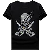 HZCX FASHION Mens Rhinestone Skull Graphic Shirt Round Collar Short Sleeve Tees