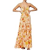 ABYOVRT Women Floral Maxi Dress Tie Front Cut Out Backless Boho Spaghetti Strap Summer Beach Sundress