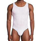 BLESO Men's Sexy One Piece Mesh Bodysuit Sheer Ribbed SleevelessTank Sissy Clothes Outfits Lingerie for Men Gay Male