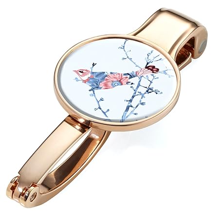 Handtaschenclip und -Halter mit Dekor - #BGH04-A159 - Metall - rosé Gold - Motiv: Birdie Rose - hält bis zu 5 kg - Das Origin